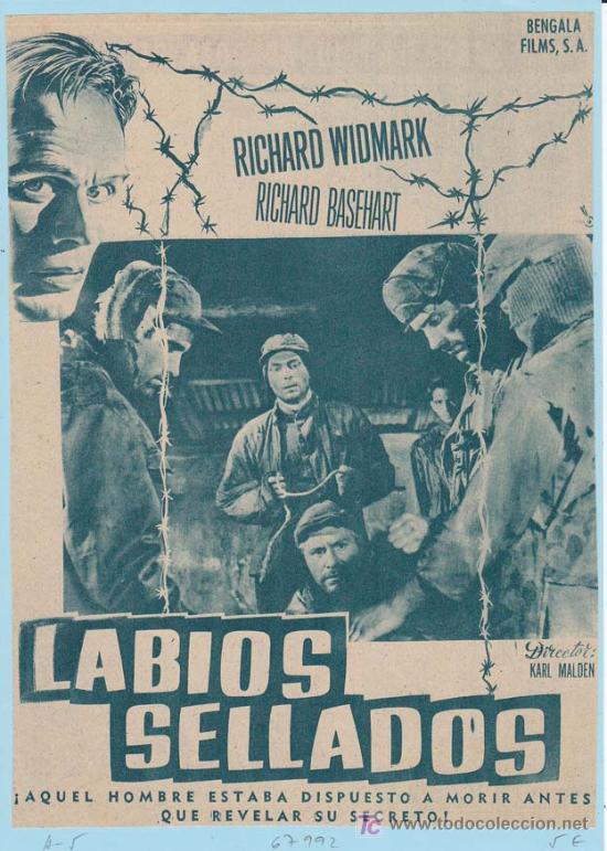 Cin&eacute;ma: LABIOS SELLADOS: Director: Karl Malden - Actores: Richard Widmark y Richard Basehart.