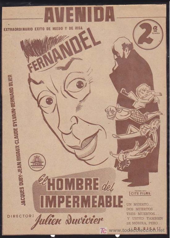 Cin&eacute;ma: EL HOMBRE DEL IMPERMEABLE: Director: Julien Duvivier - Actores: Jacques Duby, Jean Rigaux, Claude Sy
