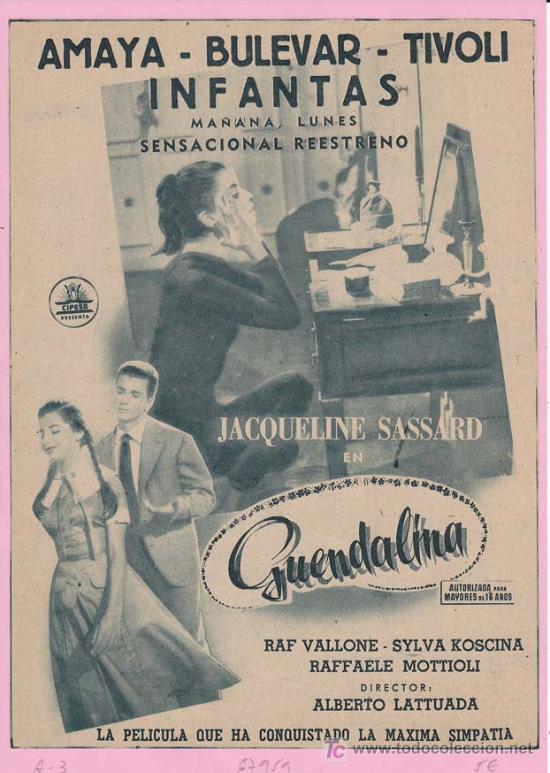 Cin&eacute;ma: GUENDALINA: Director: Alberto Lattuada - Actores: Raf Vallone, Sylvia Koscina y Raffaele Mattioli.