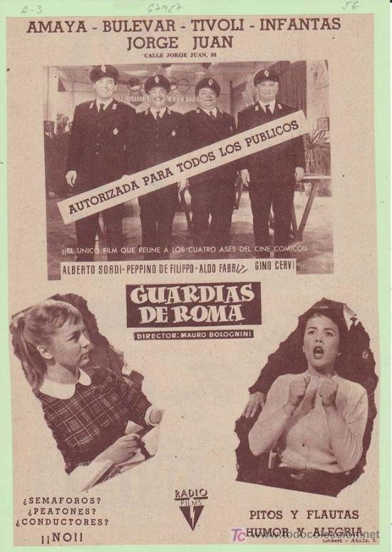 Cine: GUARDIAS DE ROMA: Director: Mauro Bolognini - Actores: Alberto Sordi, Peppino de Filippo, Aldo Fabri