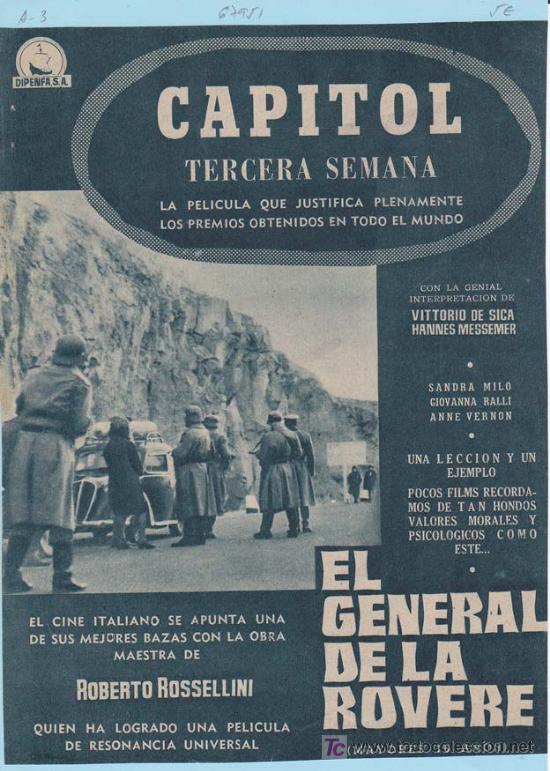 Cin&eacute;ma: EL GENERAL DE LA ROVERE: Director: Roberto Rossellini - Actores: Vittorio de Sica, Hannes Messemer,