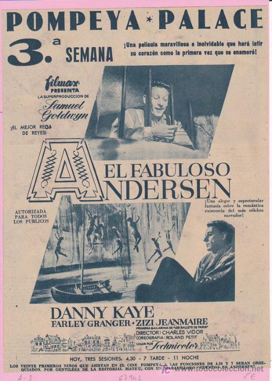 Cin&eacute;ma: EL FABULOSO ANDERSEN: Director: Charles Vidor - Actores: Danny Kaye, Farley Granger y Zizi Jeanmaire