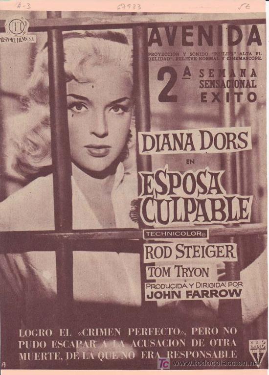 Cin&eacute;ma: ESPOSA CULPABLE: Director: John Farrow - Actores: Diana Dors, Rod Steiger y Tom Tryon