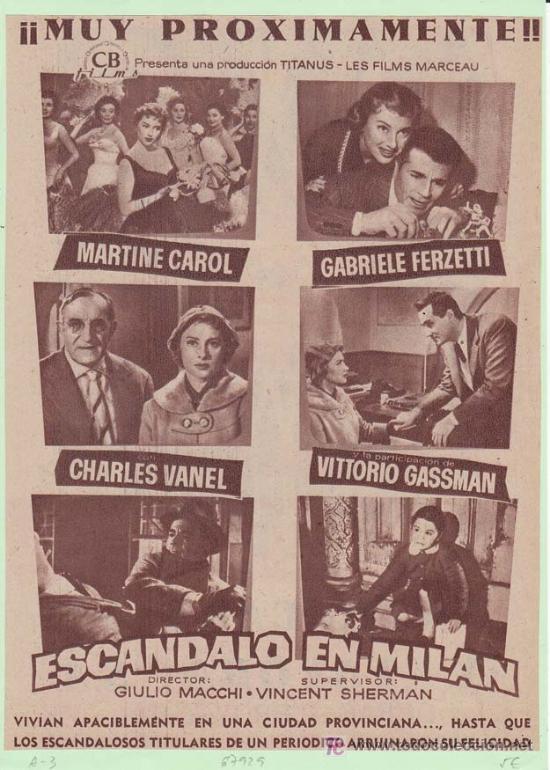 Cin&eacute;ma: ESCANDALO EN MILAN: Director: Giulio Macchi - Actores: Martine Carol, Gabriele Ferzetti, Charles Van