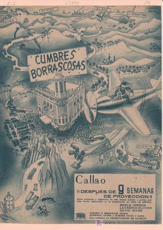 Cinema: CUMBRES BORRASCOSAS: Director: William Wyler - Actores: Merle Oberon, Laurence Olivier y David Niven