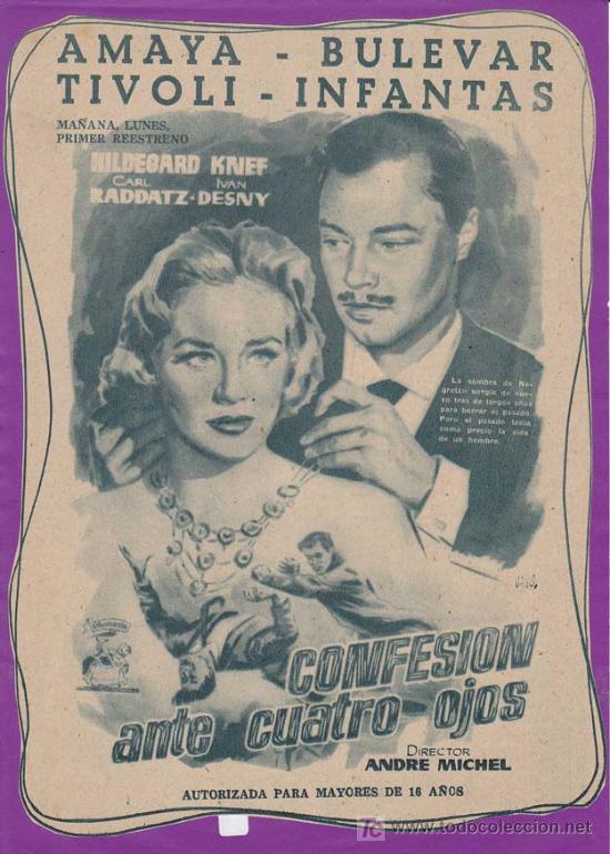 Cin&eacute;ma: CONFESION ANTE CUATRO OJOS: Director: Andre Michel - Actores: Mildegard Knef, Carl Raddatz y Ivan De