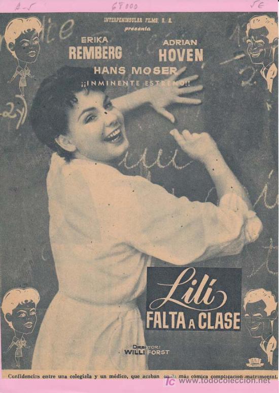 Cin&eacute;ma: LILI FALTA A CLASE: Director: Willi Forst - Actores: Erika Remberg y Adrian Hoven