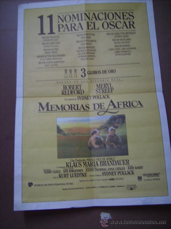Cinema: MEMORIAS DE AFRICA, con Robert Redford.  POSTER.
