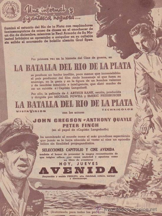 Cinema: LA BATALLA DEL RIO DE LA PLATA: Director: Michael Power y Emeric Presburger - Actores: John Gregson,