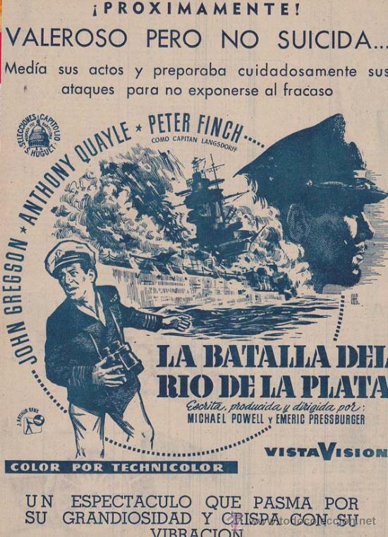 Cinema: LA BATALLA DEL RIO DE LA PLATA: Director: Michael Power y Emeric Presburger - Actores: John Gregson,