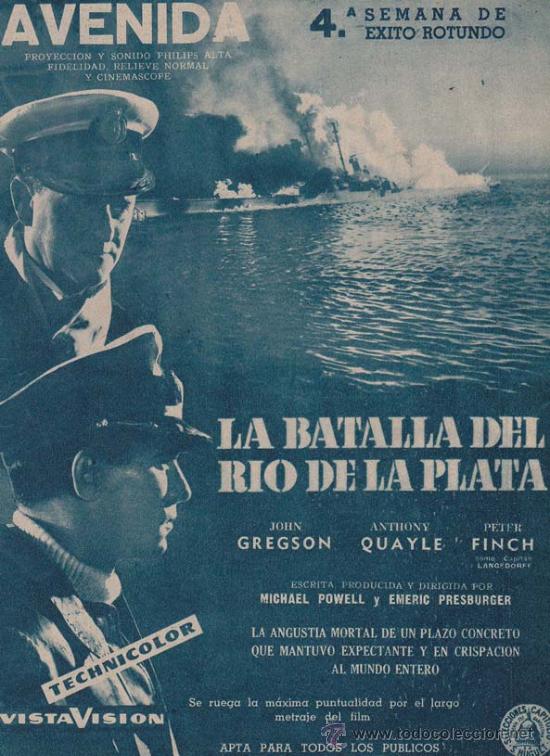 Cinema: LA BATALLA DEL RIO DE LA PLATA: Director: Michael Power y Emeric Presburger - Actores: John Gregson,