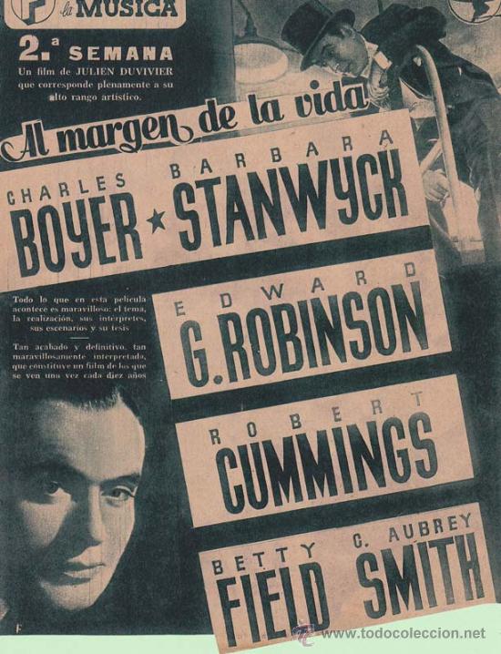 Cin&eacute;ma: AL MARGEN DE LA VIDA: Director: Julien Duvivier - Actores: Charles Boyer, Barbara Stanwyck, Edward G