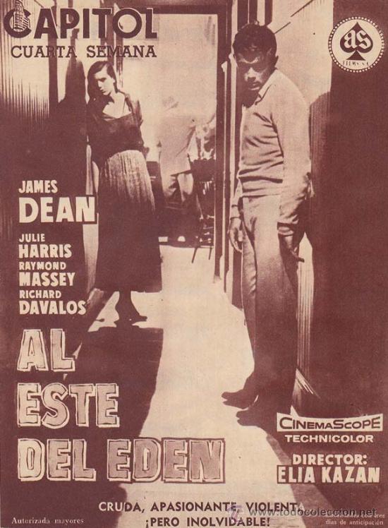 Cine: AL ESTE DEL EDEN: Director: Elia Kazan - Actores: James Dean, Julie Harris, Raymond Massey y Richard