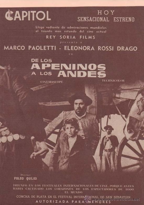 Cin&eacute;ma: DE LOS APENINOS A LOS ANDES: Director: Folco Quilici - Actores: Marco Paoletti, Eleonora Rosi Drago/