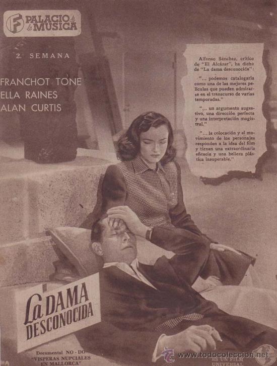Cin&eacute;ma: LA DAMA DESCONOCIDA: Director: Robert Siodmak - Actores: Franchot Tone, Ella Raines, Alan Curtis/ Pu