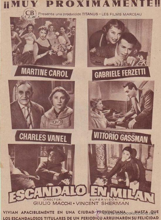 Cin&eacute;ma: ESCANDALO EN MILAN: Director: Giulio Macchi - Actores: Martine Carol, Gabriele Ferzetti, Charles Van
