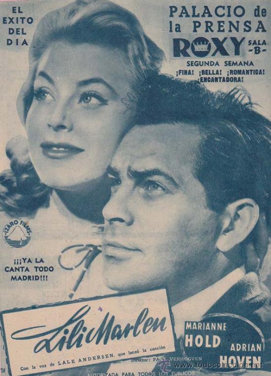 Cin&eacute;ma: LILI MARLEN: Director: Paul Verhogven - Actores: Marianne Hold, Adrian Hoven.../ Publicidad original