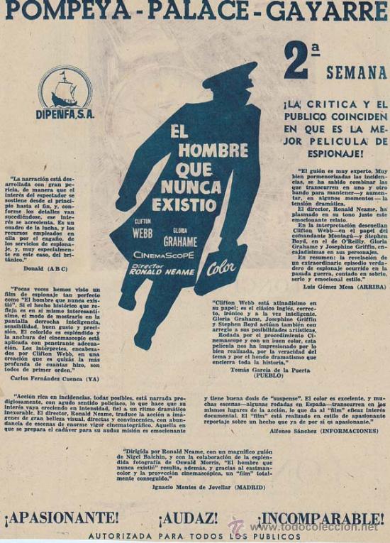 Cin&eacute;ma: EL HOMBRE QUE NUNCA EXISTIO: Director: Ronald Neame - Actores: Clifton Webb y Gloria Grahame.../ Pub