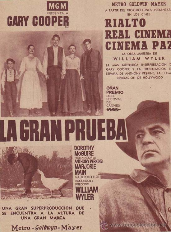 Cin&eacute;ma: LA GRAN PRUEBA: Director: William Wyler - Actores: Anthony Perkins, Marjorie Main.../ Publicidad ori