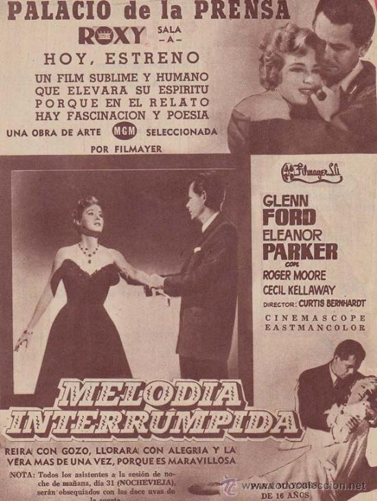 Cin&eacute;ma: MELODIA INTERRUMPIDA: Director: Curtis Bernhardt - Actores: Glenn Ford, Eleanor Parker.../ Publicida