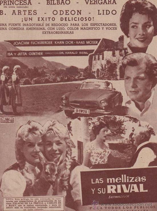 Cin&eacute;ma: LAS MELLIZAS Y SU RIVAL: Director: Dr. Harald Reinl - Actores: Joachim Fuchsberger, Karin Dor, Hans