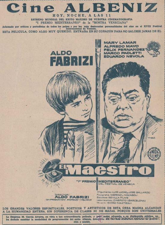 Cin&eacute;ma: EL MAESTRO: Director: Aldo Fabrizi - Actores: Mary Lamar, Alfredo Mayo, F&eacute;lix Fern&aacute;ndez/ Publicidad