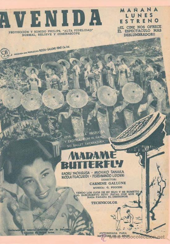 Cin&eacute;ma: MADAME BUTTERFLY: Director: Carmine Gallone - Actores: Kaoru Yachigusa, Michiko Tanaka, Nicola Filac