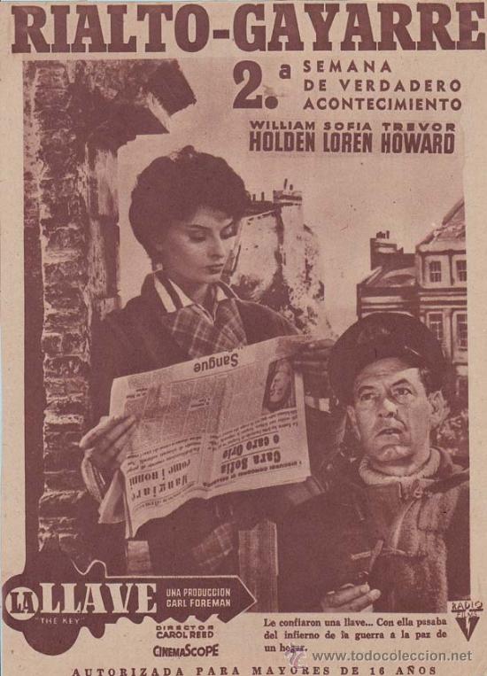 Cine: LA LLAVE: Director: Carol Reed - Actores: William Holden, Sof&iacute;a Loren, Trevor Howard.../ Publicidad