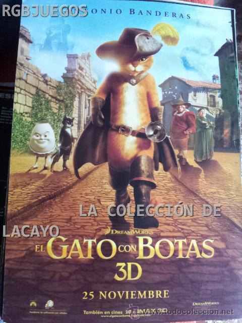 Cinema: AFICHE O CARTEL DE CINE EL GATO CON BOTAS 3D MEDIDAS APROX. 21 X 29 CON SINOPSIS EN DORSO