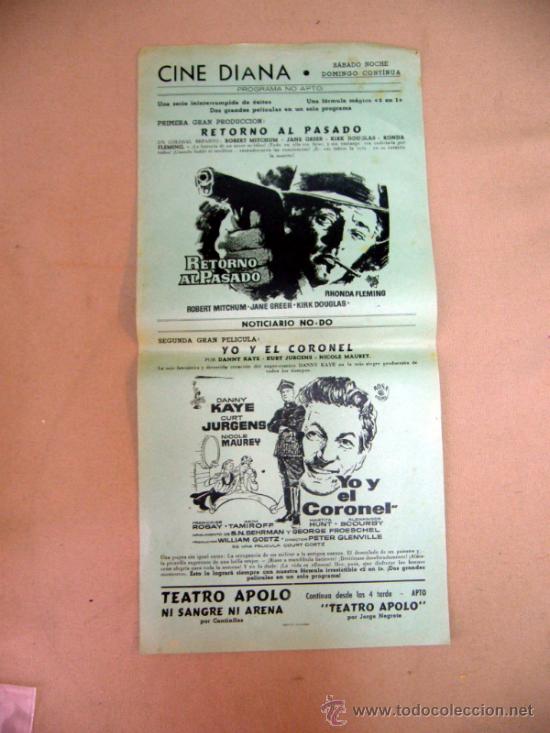 Kino: CARTEL DE CINE, RETORNO AL PASADO, YO Y EL CORONEL, CINE DIANA, 43 X 21 CM