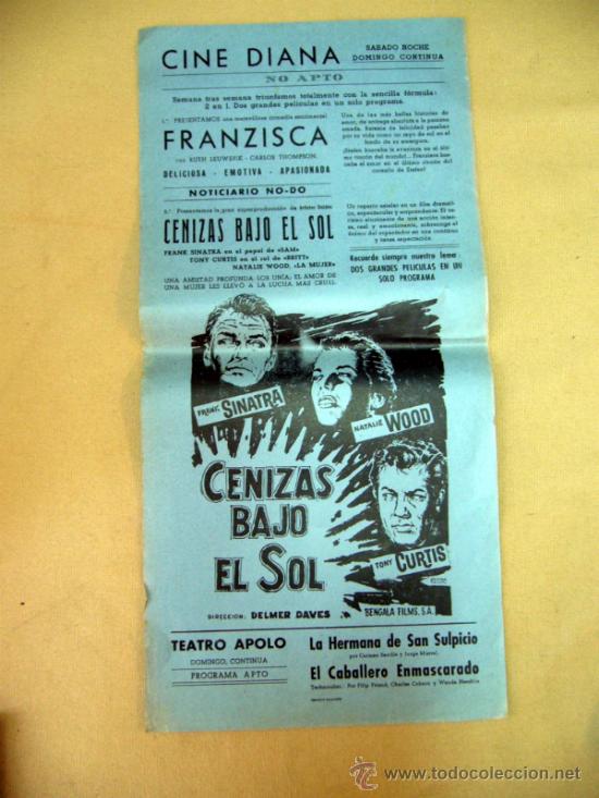 Cinema: CARTEL DE CINE, CENIZAS BAJO EL SOL,  43 X 21 CM, CINE DIANA