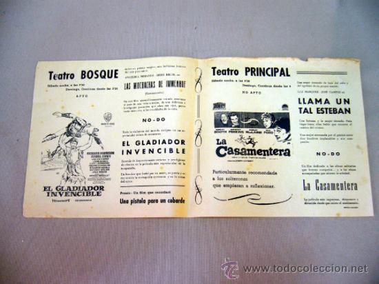 Cine: PROGRAMA DE CINE, EL GLADIADOR INVENCIBLE, LA CASAMENTERA, TEATRO DEL BOSQUE Y PRINCIPAL