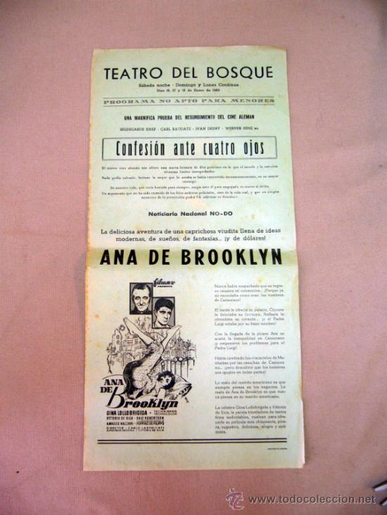 Kino: PROGRAMA DE CINE, CARTEL, ANA DE BROOKLIN, TEATRO DEL BOSQUE, 43 X 21 CM
