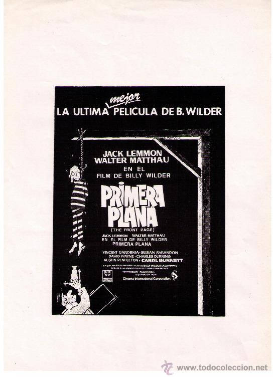 Cin&eacute;ma: PRIMERA PLANA - CARTEL DE 31 CMS. X 22 CMS.