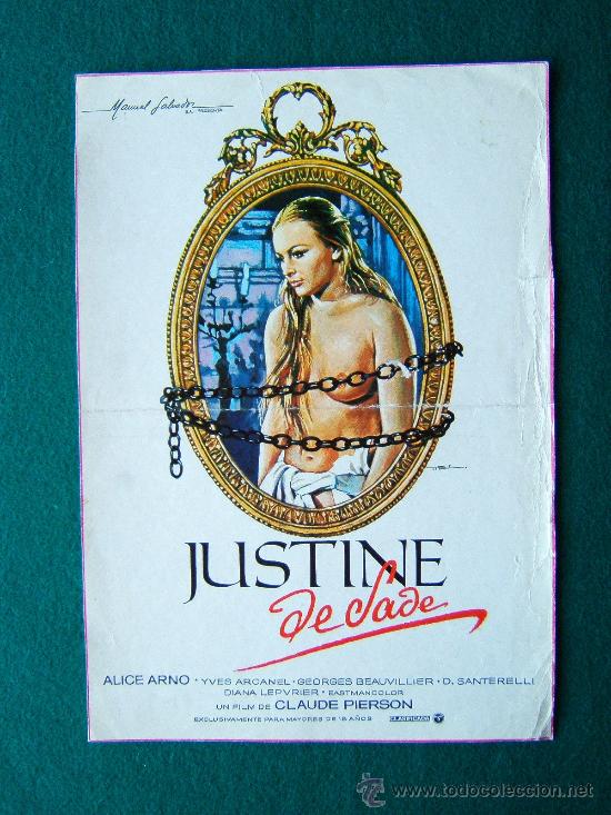 Cinema: JUSTINE DE SADE - CLAUDE PIERSON - ALICE ARNO - ILUSTRADO POR MAC - CARTEL 31X22 CM - 1974/1980 ?