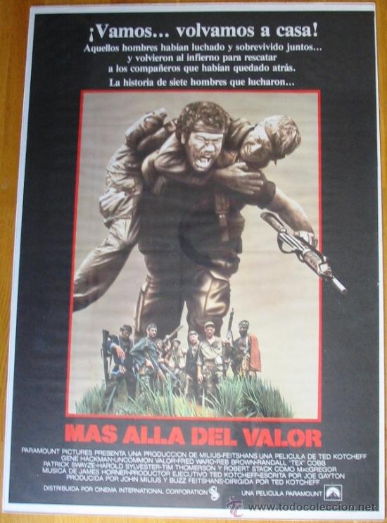 Cine: poster original espa&ntilde;ol -M&aacute;s all&aacute; del valor - Gene Hackman - Patrick Swayze - Robert Stack - Foto 1