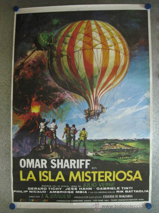 Cine: Poster - LA ISLA MISTERIOSA - OMAR SHARIFF - c1970