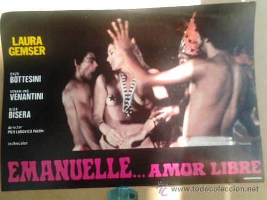 Cine: Cartelera de cine ,de 34 x 24 cms , Emanuelle Amor Libre