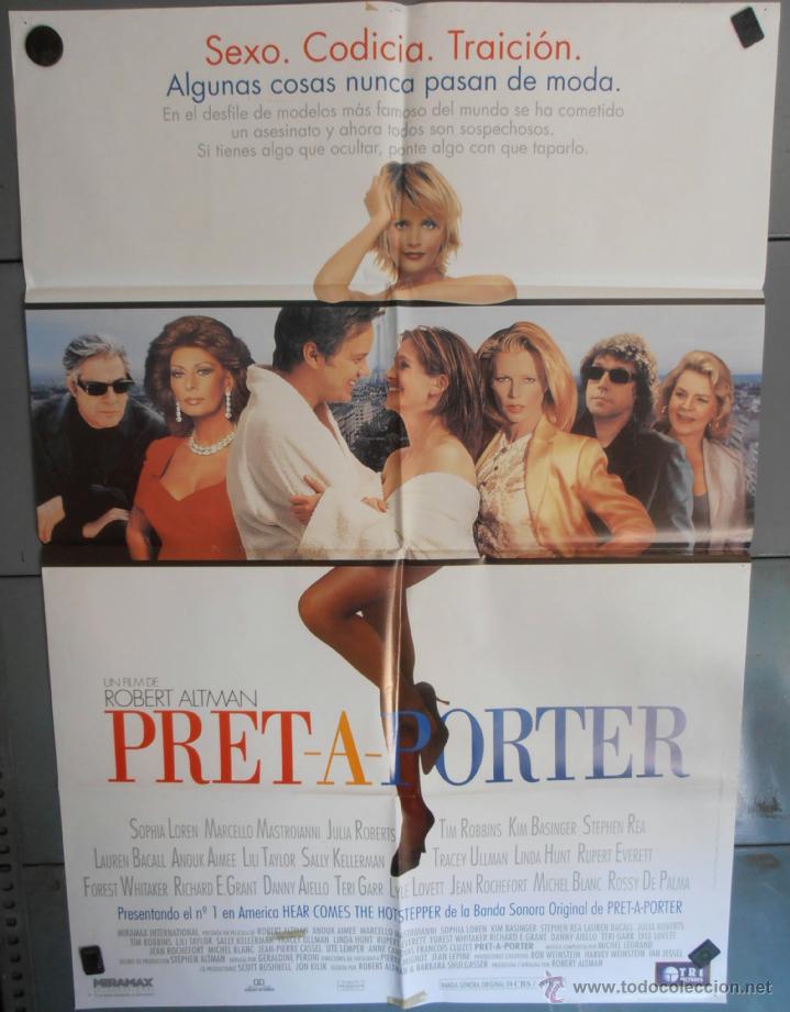 Cine: PRET A PORTER,SOFIA LOREN, MARCELO MASTROIANNI CARTEL DE CINE ORIGINAL 70x100 APROX (1275)