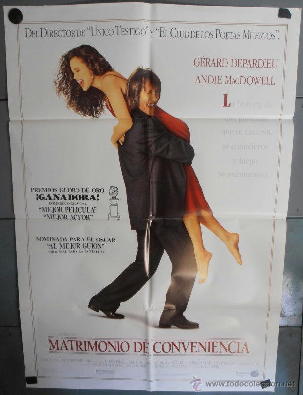 Kino: MATRIMONIO DE CONVENIENCIA,GERARD DEPARDIEU, ANDIE MACDOWELL CARTEL DE CINE ORIGINAL 70x100 APROX (1