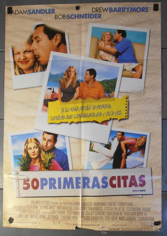 Cinema: 50 PRIMERAS CITAS,CARTEL DE CINE ORIGINAL 70x100 cm CON ALGUN DEFECTO A 1&euro;,VER FOTO (9573)