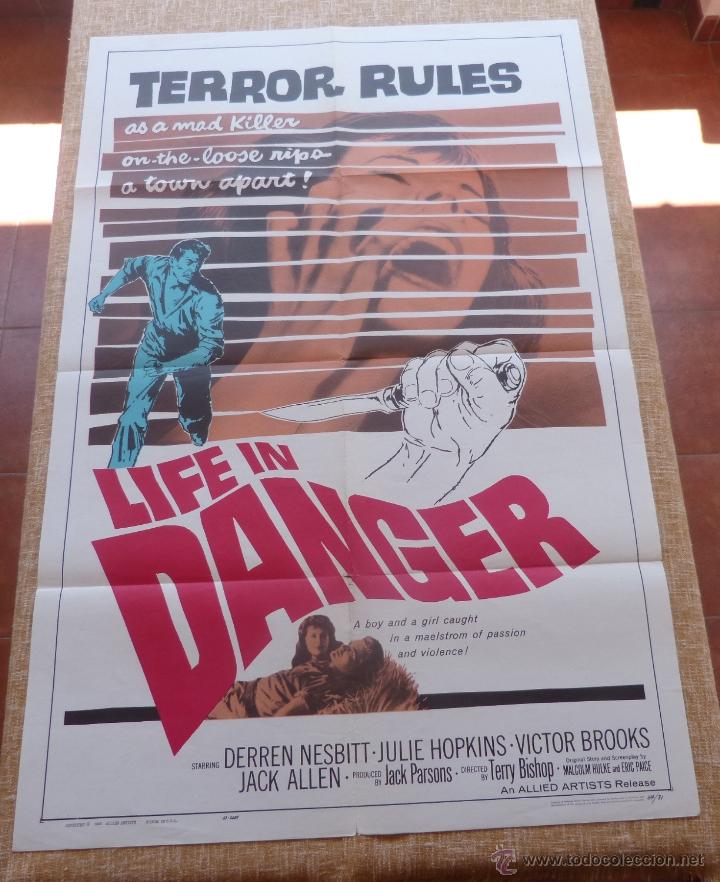 Cinema: Life in Danger P&oacute;ster original de la pel&iacute;cula, Doblado, a&ntilde;o 1964, Hecho en U.S.A., Jack Allen