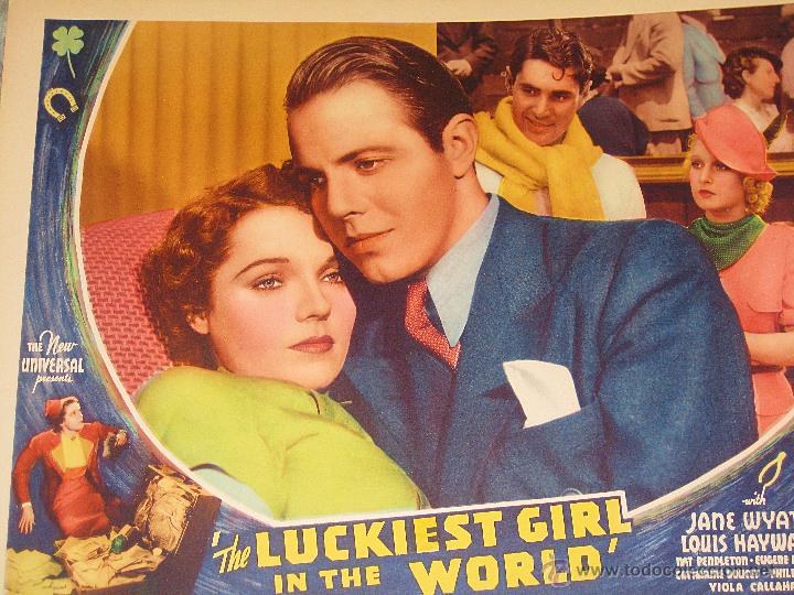 Cin&eacute;ma: The luckiest girl in the world lobby card original Estados Unidos 1936 Jane Wyatt Louis Hayward