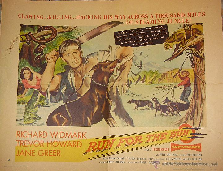 Cinema: Run for the sun Huida hacia el sol cartel original Estados Unidos 1956 Richard Widmark trevor Howard