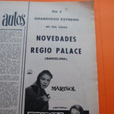 Cine: PUBLICIDAD 1962 - MARISOL TOMBOLA EN CINE NOVEDADES Y REGIO PALACE DE BARCELONA. Lote 47434180