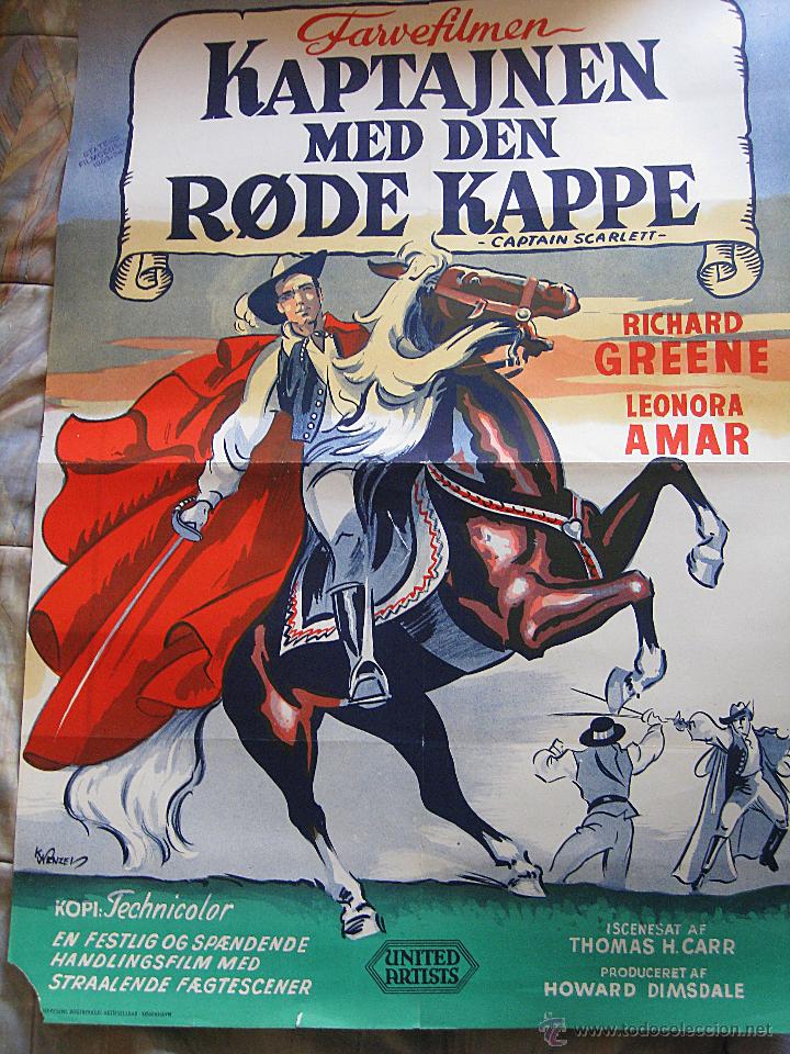 Cinema: Captain Scarlett 1953 cartel original Dinamarca cine capa y espada Richard Greene Leonora Amar
