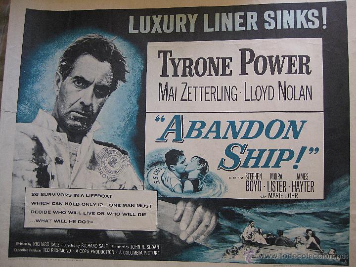 Cinema: El mar no perdona cartel original Estados Unidos Abandon ship Tyrone Power Mai Zetterling