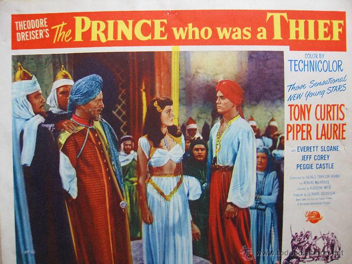 Cin&eacute;ma: Lote 4 Lobby card originales Estados Unidos Su alteza el ladr&oacute;n Tony Curtis Piper Laurie