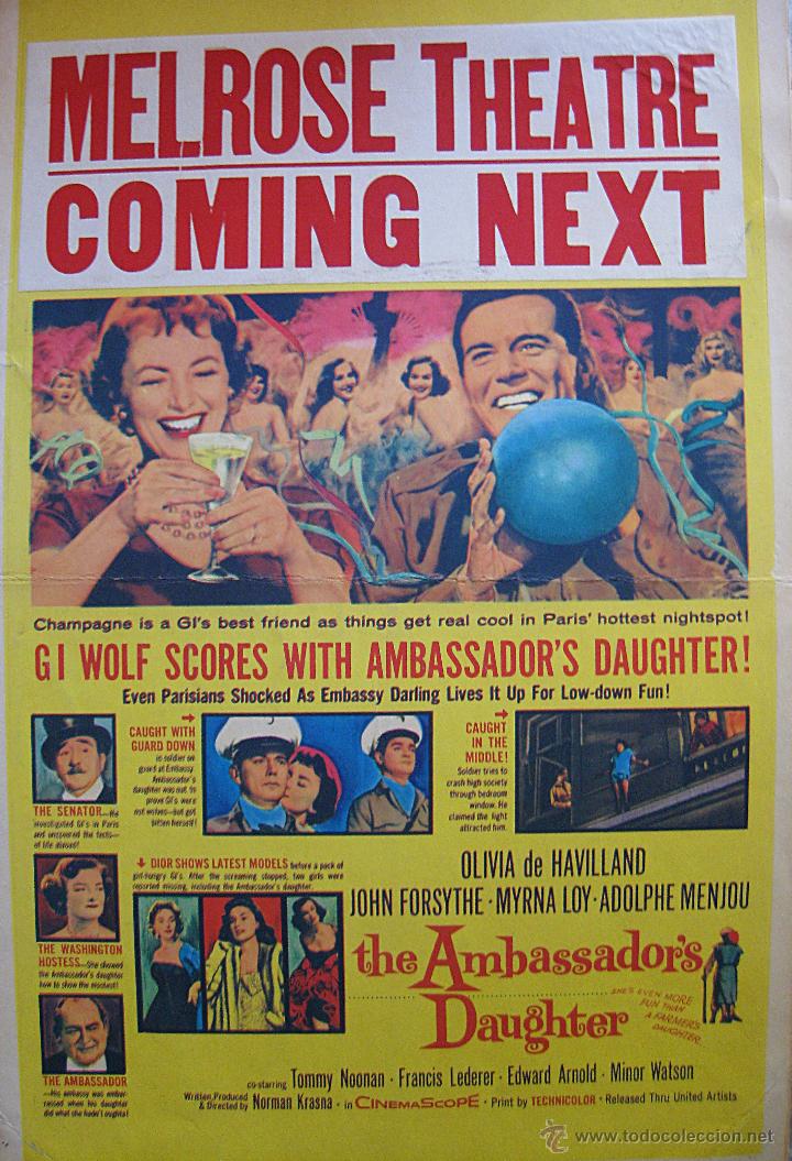 Cinema: La hija del embajador cartel original Estados Unidos Olivia de Havilland John Forsythe Myrna Loy