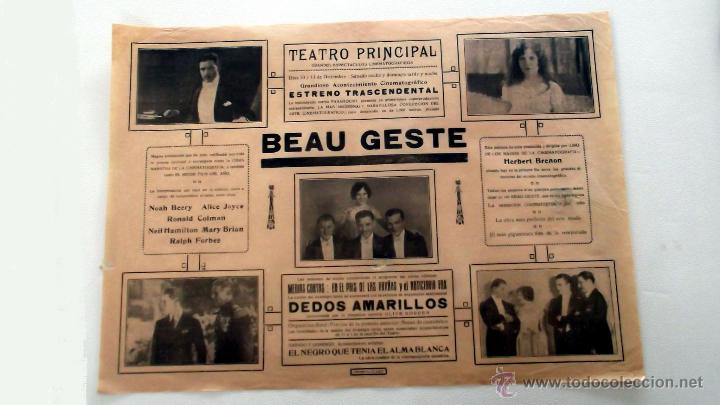 BEAU GESTE 1926 HERBERT BRENON RONALD COLMAN NEIL HAMILTON PROGRAMA CARTEL CINE MUDO ORIGINAL LOCAL (Cine - Posters y Carteles - Bélicas)